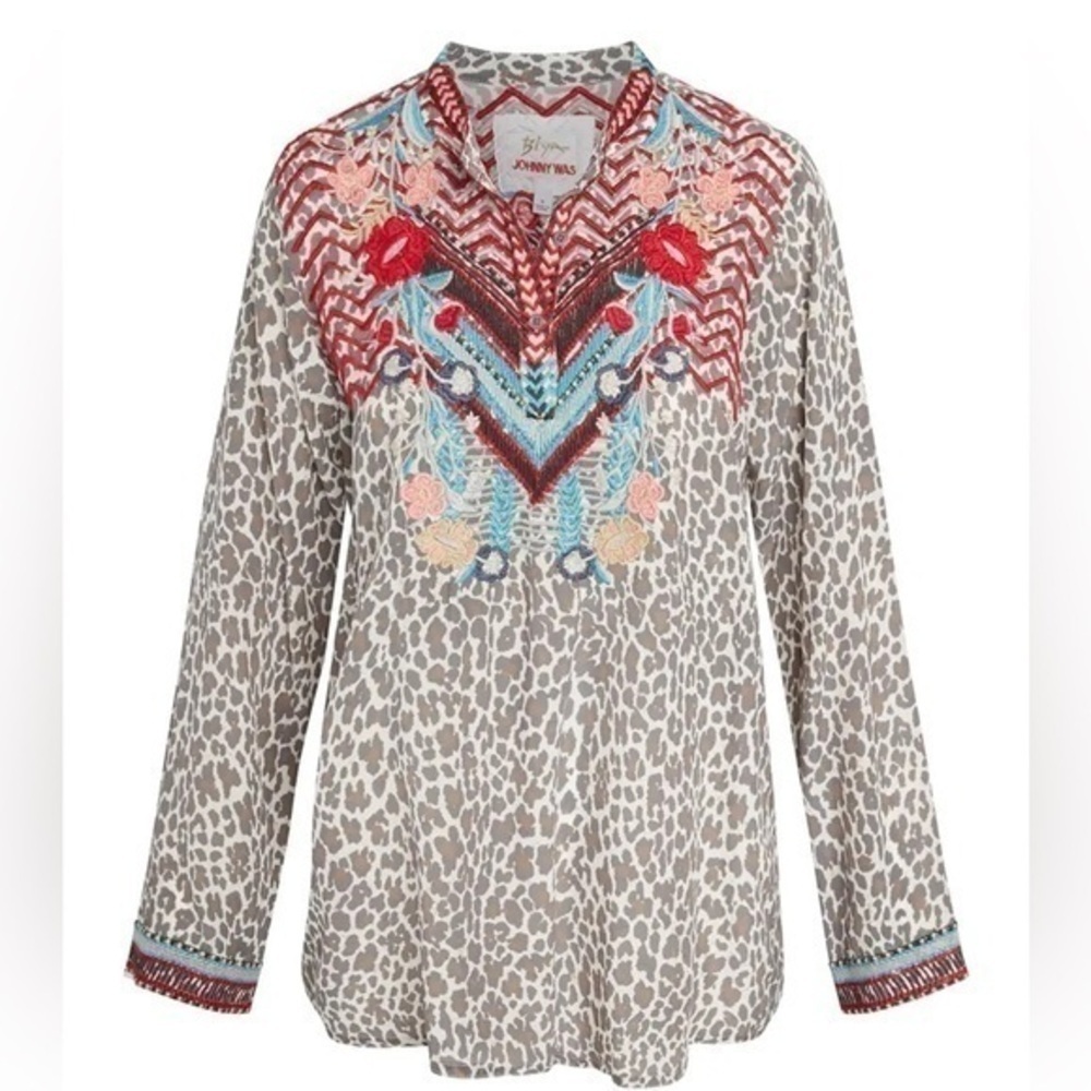 Johnny Was Biya heavily embroidered Navila silk blouse (oversized) NWT RARE - Picture 2 of 12